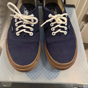 Vans Blue Athletic Shoes with White Laces and Light Brown Soles